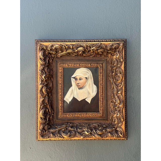 Wood Vintage Framed Portrait Painting of a Woman For Sale - Image 7 of 13