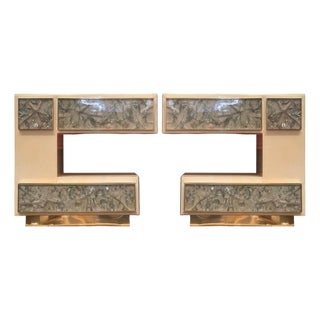 Pair Modern Nightstands in Parchment & Crackled Resin, U.S.A. 21st Century For Sale