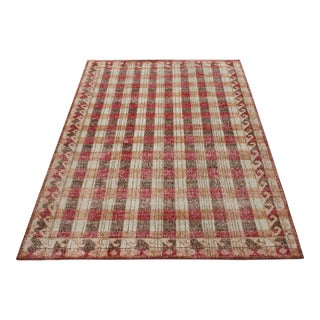 Rug & Kilim’s Distressed Classic Style Rug in Beige-Brown, Red Geometric Pattern For Sale