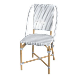 Tobias 18.5 in. Seat Height Outdoor Rattan and Metal Dining Side Chair, White/Sky Blue Dot / Natural Rattan Frame For Sale