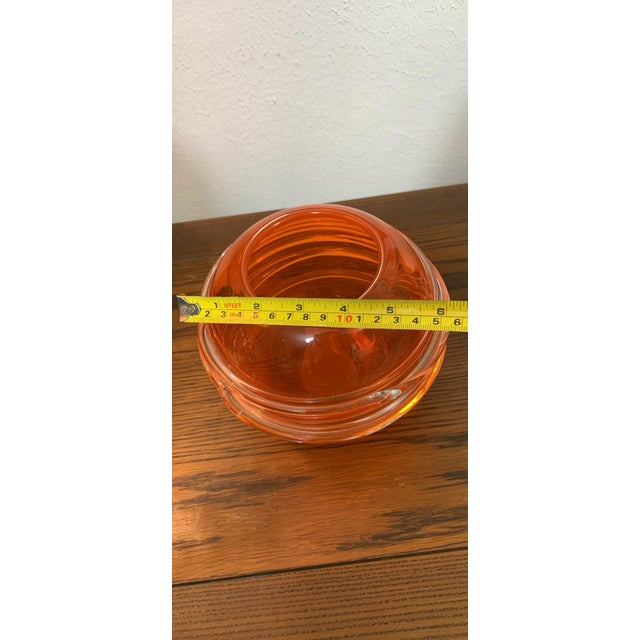 Glass Vintage Murano Style Orange Art Glass Bowl – Sculptural Swirl Ribbed Centerpiece For Sale - Image 7 of 8