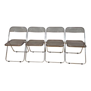 Vintage Castelli Italy Chrome & Glass Dining Set – 4 Piretti Style Lucite Chairs For Sale