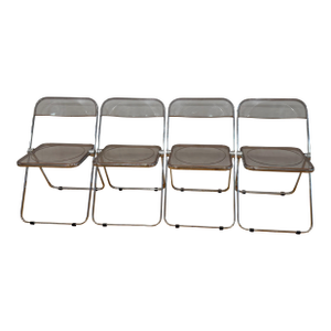 Vintage Castelli Italy Chrome & Glass Dining Set – 4 Piretti Style Lucite Chairs