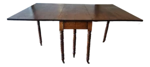 Antique Victorian Barley Twist Drop-Leaf Dining Table on Casters