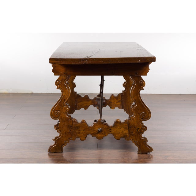 Baroque Italian Walnut 19th Century Baroque Style Fratino Console Table with Lyre Base For Sale - Image 3 of 12