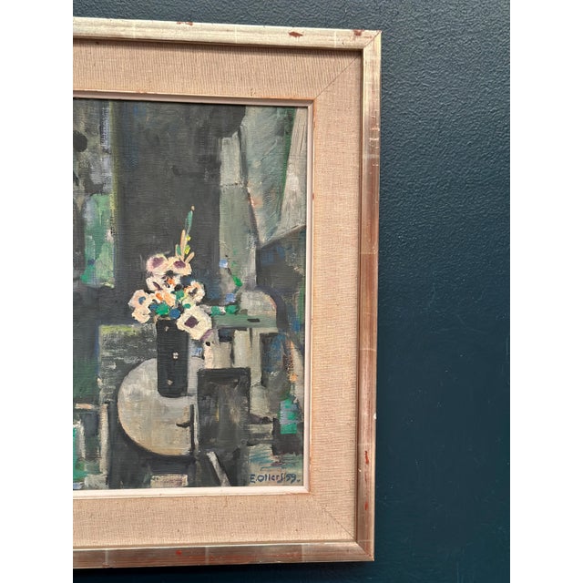 Edvin Ollers, White Blossom in Black Vase, 1959, Oil on Canvas, Framed For Sale - Image 4 of 18
