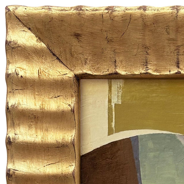 Various Artists Contemporary Abstract Oil Painting in Vintage Gold Ripple Frame For Sale - Image 4 of 6
