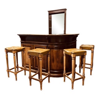 English Corner Bar with Bar Stools, Set of 5 For Sale
