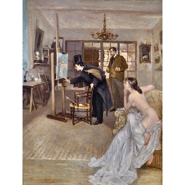 American Albert Jean Adolphe-Nude Model in Paris Artist Studio-1898 Oil Painting For Sale - Image 3 of 12