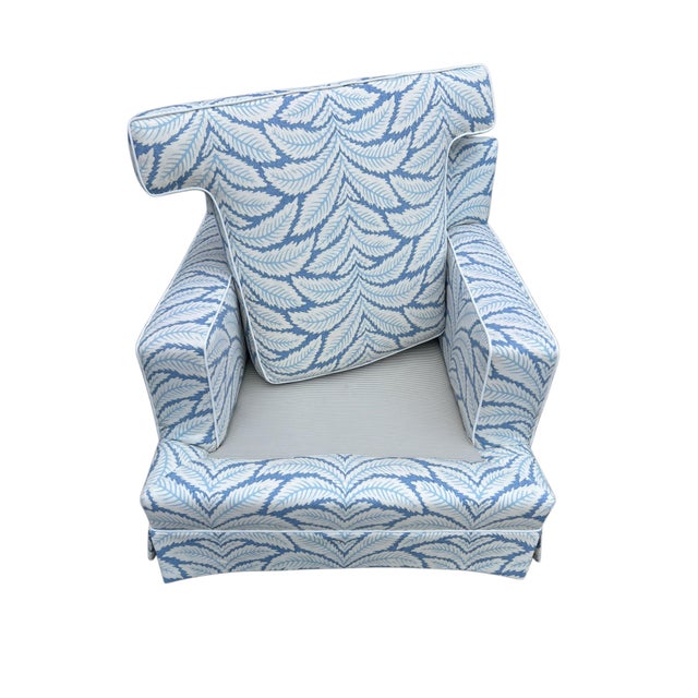 Newly professionally upholstered, skirted Lounge Chair in top shelf Linen weave Brunschwig & Fils “Talavera” Crisp Ivory...
