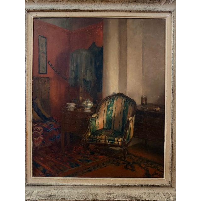 Interior Parisian Signed by Charles Martin Sauvaigo (1881-1970 Nice) Oil on Panel, 1940, France. For Sale - Image 4 of 12