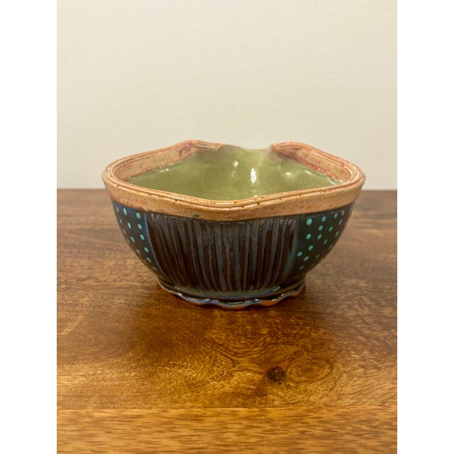 Vintage Studio Pottery Pouring Bowl in Cobalt Blue and Turquoise Glaze For Sale - Image 4 of 10