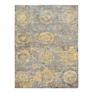 Hand Knotted Borderless Modern Design Wool & Silk Rug. 9'00" X 12'00" For Sale