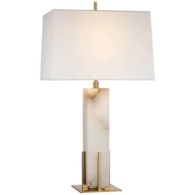 Gironde Large Table Lamp in Alabaster and Hand-Rubbed Antique Brass with Linen Shade Designer: Thomas O'Brien Height:...