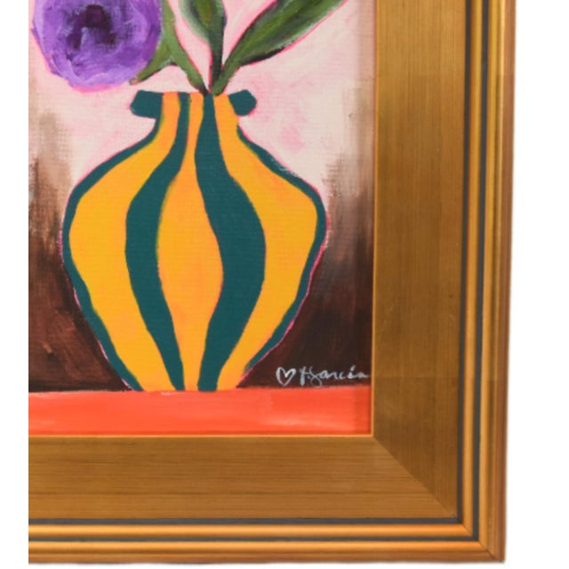 Colorful impressionist abstract of a flower in a vase on stretched artist canvas. Signed by the talented artist...