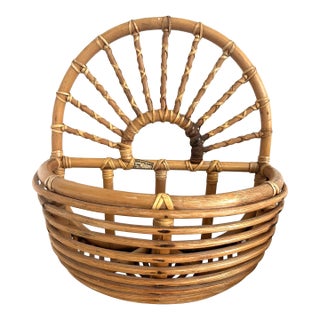 Bamboo Rattan Hanging Wall Basket For Sale