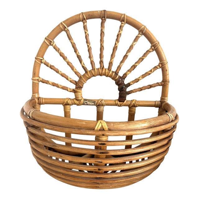Bamboo Rattan Hanging Wall Basket For Sale
