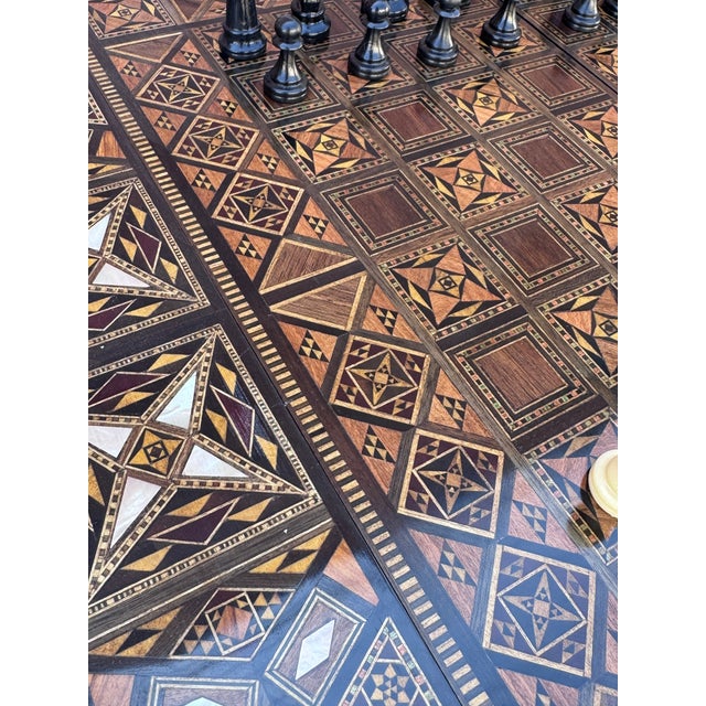 1990s Handcrafted Marquetry Inlaid Multi-Game Table With Chess & Backgammon For Sale - Image 10 of 10