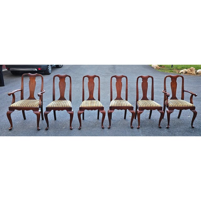Queen Anne Late 20th Century Set of Six Henkel Harris Solid Wild Black Cherry Queen Anne Style Dining Chairs For Sale - Image 3 of 18