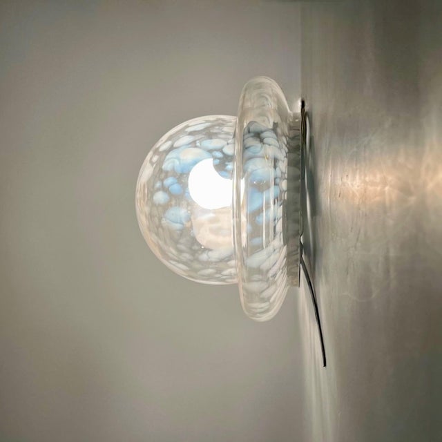 Silver Vintage Space Age UFO Flush Mount Light Fixture with Spotted Glass Shade, 1960s For Sale - Image 8 of 11