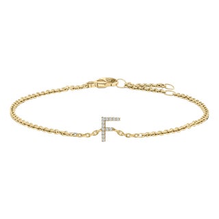 10K Yellow Gold Diamond Accent "F" Initial Charm and Link Bracelet For Sale