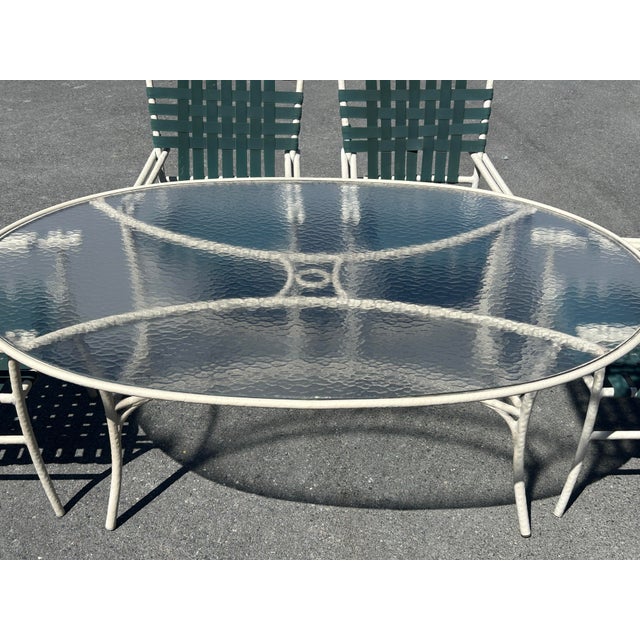 1970s Beautiful Vintage Aluminum Brown Jordan Patio Set Table & 6 Chairs For Sale - Image 5 of 10