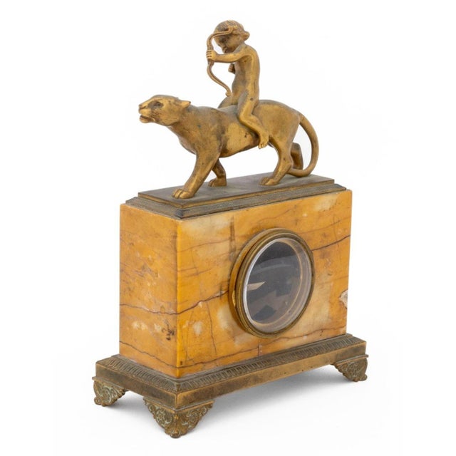 French Empire Style Cupid Riding Panther Gilt Metal and Marble Mantel Clock For Sale In New York - Image 6 of 7