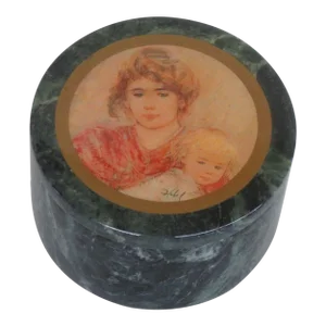 Edna Hibel Green Marble Mother and Child Cameo Trinket Box