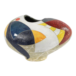 "Dream a Little" by Michael Gustavson, Raku Ceramic Vessel, Deep Navy and Orange Glaze, Miro-Inspired, Contemporary California Art, Vibrant Colors