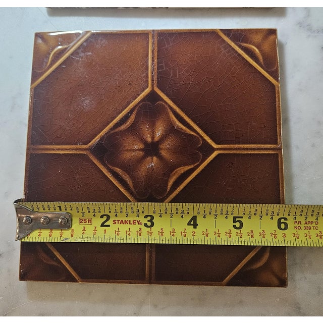 4 Mint, 6x6 Lewis Foreman Day "Embossed Floral" Tiles for Pilkington's Tile & Pottery of England For Sale - Image 12 of 12