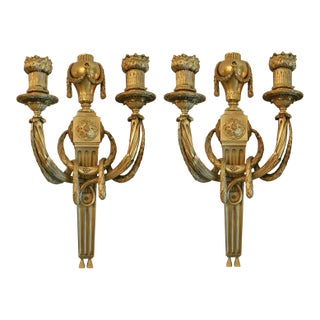 1940s French Caldwell 2 Arm Bronze Wall Sconces - a Pair For Sale