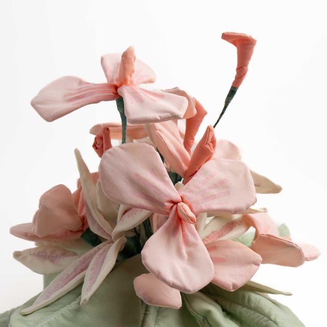 Light Pink Vintage Handmade Fabric Flower Bouquet Arrangement For Sale - Image 8 of 13