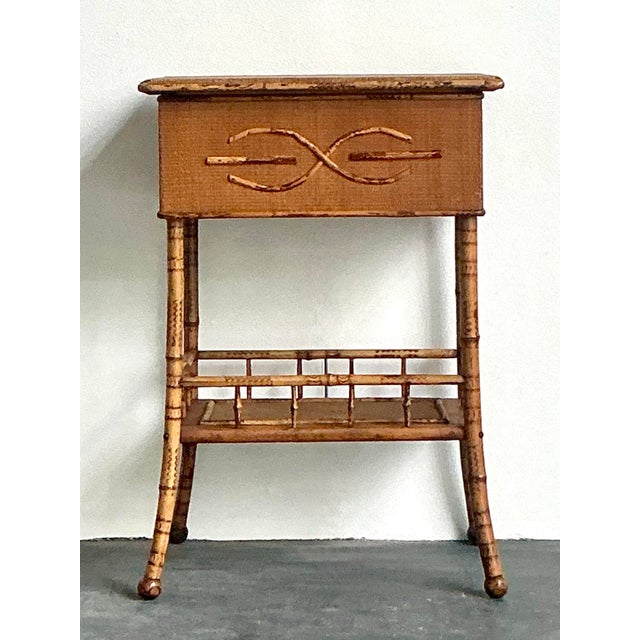 Vintage Boho Woven Rattan Pedestal Lidded Side Table For Sale - Image 10 of 12