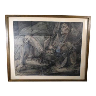 Ernest Lacy -The Mandolin Player - Mixed Media on Paper 1961 For Sale