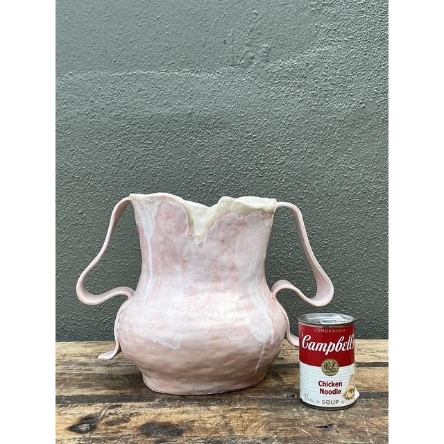 Pink Vintage Slab Built Studio Pottery Pale Pink Vase For Sale - Image 8 of 12