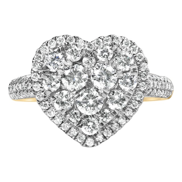 14K Yellow Gold 1 1/2 Cttw Diamond Heart Shaped Composite Ring (H-I Color, SI2-I1 Clarity) - Ring - Size 7 For Sale