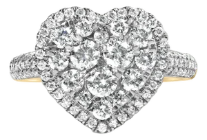 14K Yellow Gold 1 1/2 Cttw Diamond Heart Shaped Composite Ring (H-I Color, SI2-I1 Clarity) - Ring - Size 7