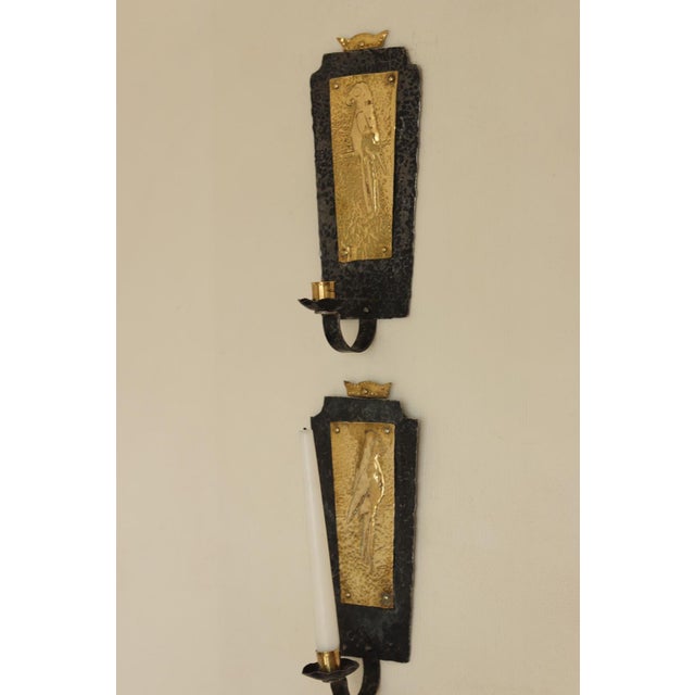Mid-Century Modern Mid-Century Modern Swedish Brass and Wrought Iron Sconces with Bird Motifs, Set of 2 For Sale - Image 3 of 14