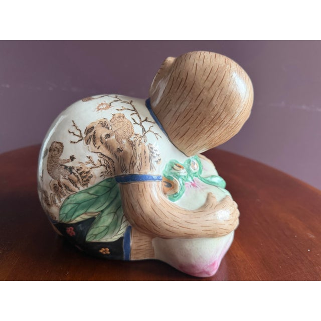 Chinese Chinese Vintage Porcelain Monkey Figurine Holding a Pear. For Sale - Image 3 of 7