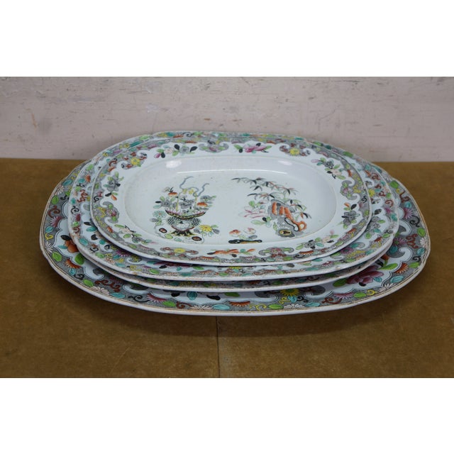 Antique 1825 Stephan Folch Bamboo & Basket Ironstone China Platters - Set of 4 For Sale - Image 14 of 14