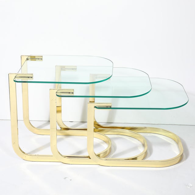 Metal Mid-Century Modernist Nesting Tables in Polished Brass by Milo Baughman For Sale - Image 7 of 12