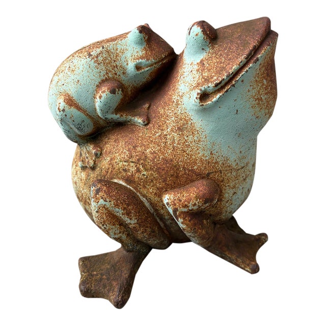 Vintage Cast Iron Frog Doorstop Garden Ornament For Sale