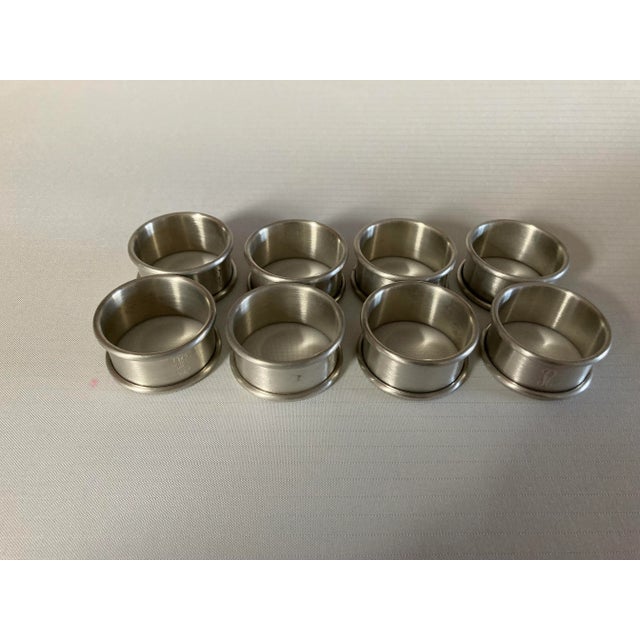 1980s Vintage Stainless Monogram "R" Napkin Rings S/8 For Sale - Image 5 of 8