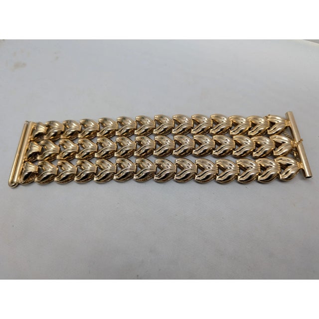 Gold Vintage Signed Napier Goldtone Wide Chevron Bracelet For Sale - Image 8 of 9