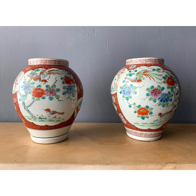 Near Pair of Antique Japanese Arita Export Ceramic Jars For Sale - Image 9 of 10