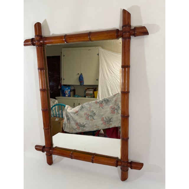 Art Nouveau Large 19th Century Antique French Faux Bamboo Wall Mirror For Sale - Image 3 of 18