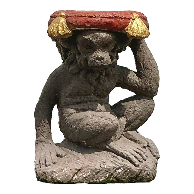 Vintage Boho Cast Concrete Monkey Low Stool For Sale