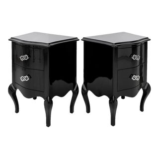 Rococo Revival Black Lacquered Nightstand, Pair For Sale