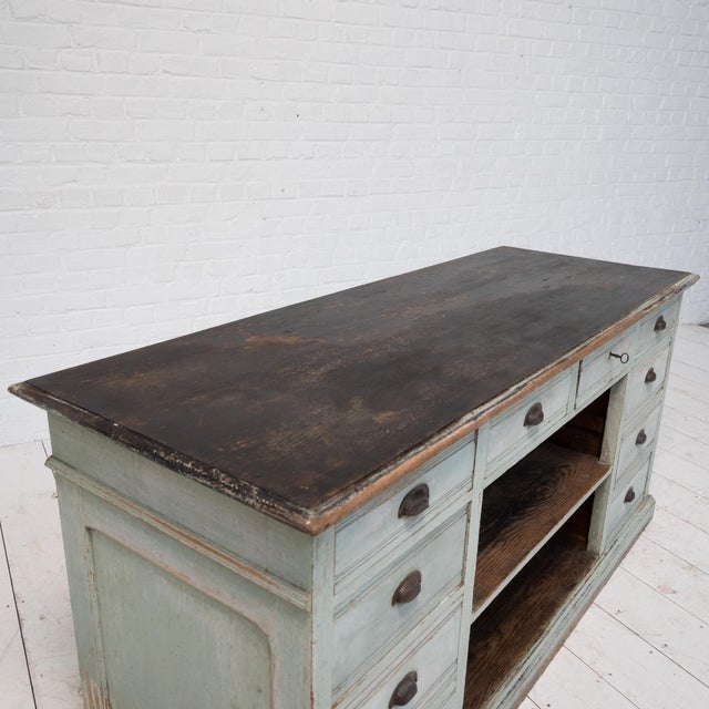 Green Antique French Wooden Counter, 1900 For Sale - Image 8 of 12