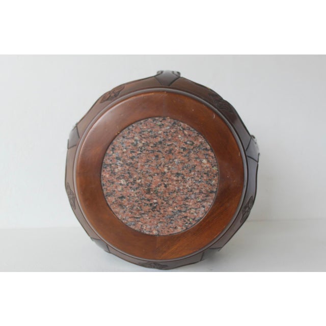 Brown 1980s Asian Carved Wood Barrel Stool Plant Stand With Inset Granite Top Vintage For Sale - Image 8 of 18